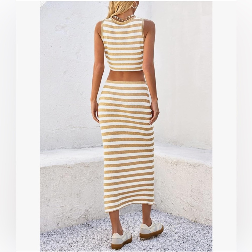 NWT Striped Lightweight Sweater Knit Top and Midi Skirt Set-S - Picture 10 of 17